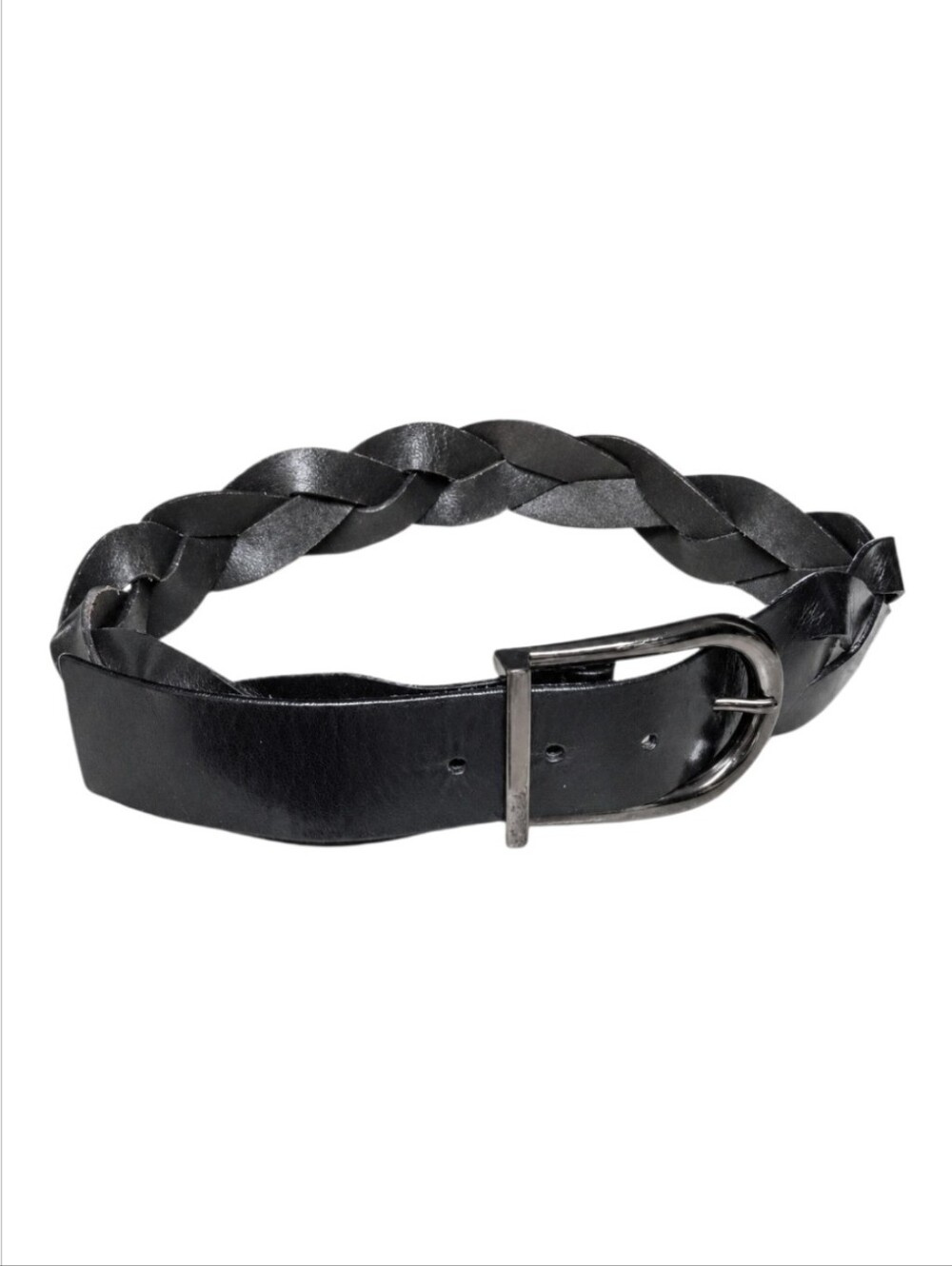 FENDI | Vintage Black Braided Leather Belt Gunmetal Buckle IT 70 / US 28